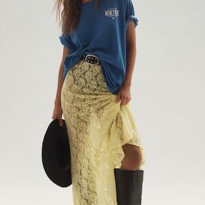 By Anthropologie sheer tiered lace maxi skirt size M